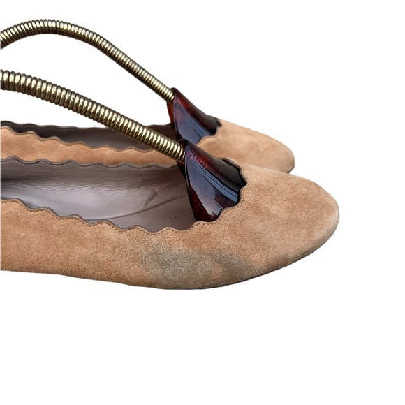Chloe Scallop Flats Tan Soft Suede Flats Womens Size 36 EU 6 US Used - Picture 6 of 13